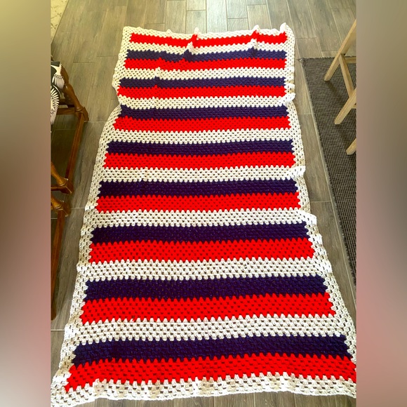 Crochet Throw Blanket 89β/50β Red*White*Blue Handmade with Love! πΊπΈβ€οΈπ€π - Picture 1 of 5